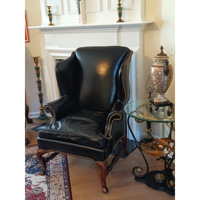Ebony Rare No. 200 Bicentennial Limited Edition Leather Wingback Chair by Leathercraft-Hickory Nc. Excellent Condition For Sale - Image 8 of 12