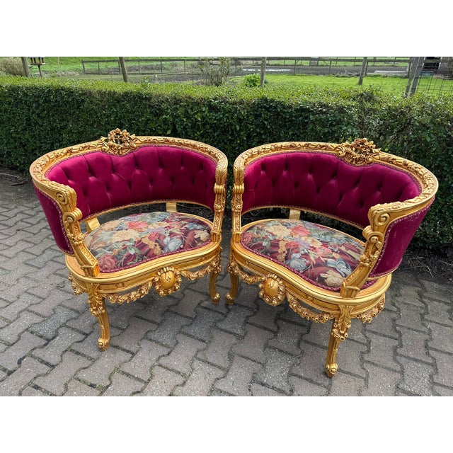 French 1970 French Louis XVI Gold Beech Velvet Sofa Set 3pc For Sale - Image 3 of 18