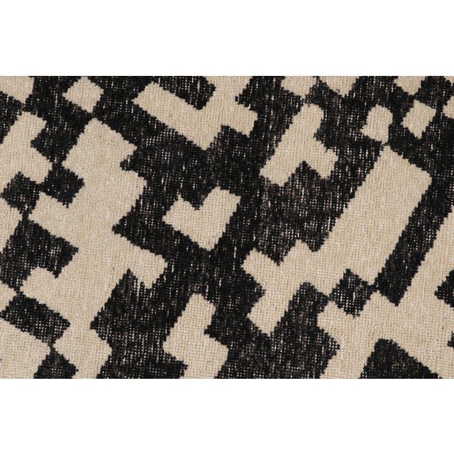 Modern Rug & Kilim’s Distressed Abstract Rug in Ivory & Black Geometric Patterns For Sale - Image 3 of 7