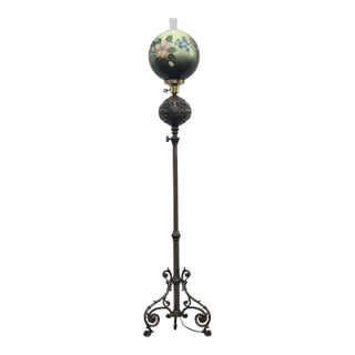 Antique Bradley & Hubbard Style Electrified Oil Adjustable Height Parlor Floor Lamp For Sale