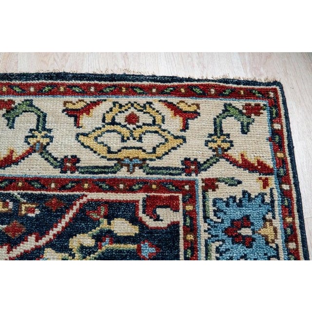 Contemporary 6x9 Blue Hand-Knotted Wool Phoenix Design Motif Geometric Modern Carpet Rug For Sale - Image 3 of 5