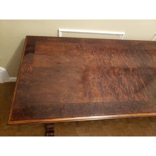 Imperial Furniture, Grand Rapids 1910s Imperial Grand Rapids Carved Solid Walnut Trestle Table For Sale - Image 4 of 12