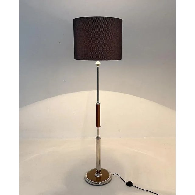 Chrome & Wood Floor Lamp, Czechoslovakia, 1950s For Sale - Image 4 of 13