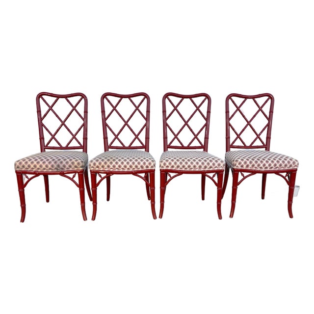 Faux-Bamboo Dining Chairs Set of 4 For Sale
