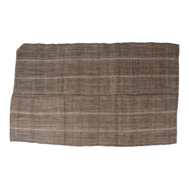 Brown & Tan Striped Wool Rug For Sale