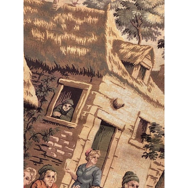 Cream Antique French Aubusson Jacquard Tapestry Village, 1970s For Sale - Image 8 of 18