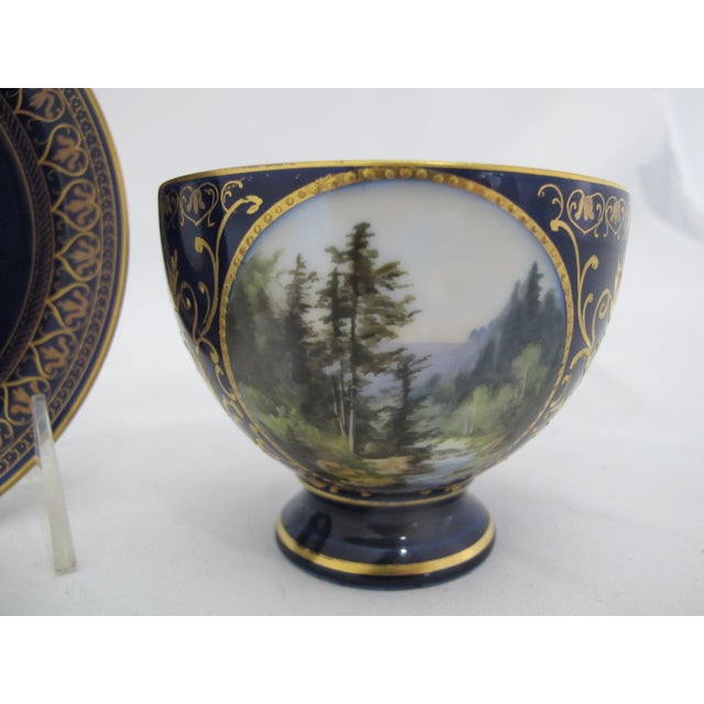 Victorian Late 19th Century Victorian Carl Knoll Carlsbad Gilt Hand Painted Landscape Porcelain Coffee Cup & Saucer For Sale - Image 3 of 9
