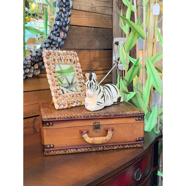 Vintage Rattan Wrapped Decorative Suitcase Trunk For Sale - Image 12 of 12