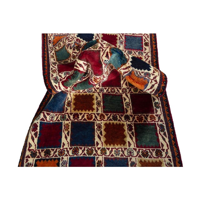 Hand-Knotted Gabbeh Nomad Rug in Check Pattern Wool For Sale - Image 9 of 11