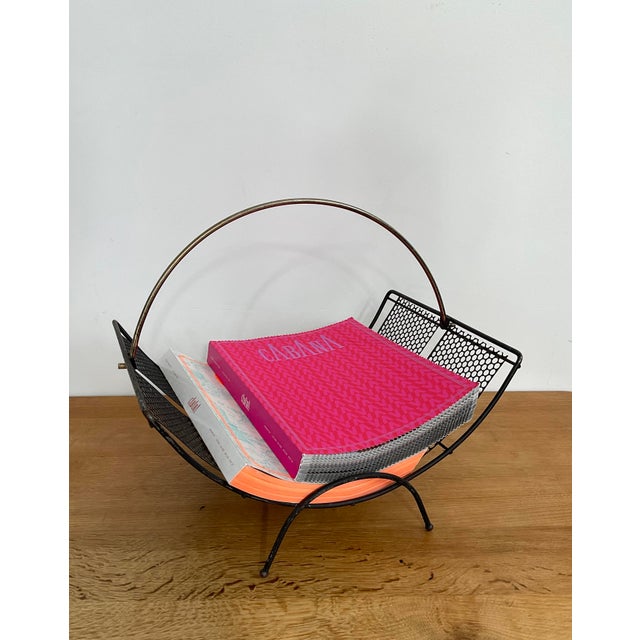 Mid 20th Century Mid 20th Century Modern Perforated Black Iron Magazine Rack For Sale - Image 5 of 12