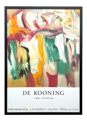 Willem De Kooning Vintage 1990 Abstract Expressionist Lithograph Print Framed Paris Exhibition Poster " Untitled XI " 1981