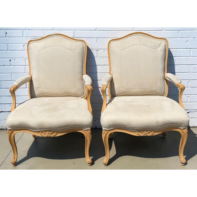 1990s Pair of J. Robert Scott Villa Fauteul Suede Leather Arm Chairs For Sale - Image 5 of 7