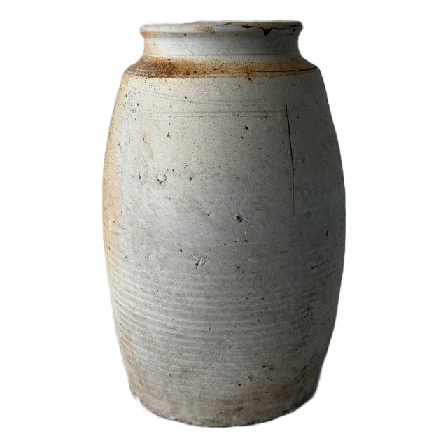 Rustic Handcrafted Stoneware Vase / Large Primitive Ceramic Vessel For Sale