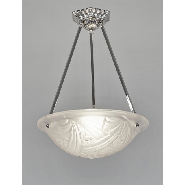 Barbier & Corneloup Degué A signed French art deco hanging fixture around 1925-1930 in nickel plated bronze or solid brass...
