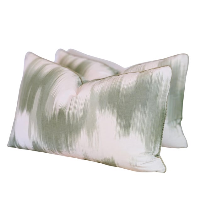 Textile Pierre Frey La Grandiere in Topiaire Green Lumbar Pillows With Cord- Pair For Sale - Image 7 of 7