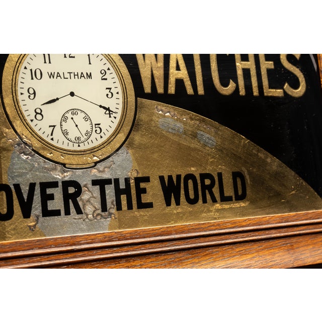 1900 - 1909 Early 20th Century Waltham Watches Reverse-Painted Glass Advertising Sign For Sale - Image 5 of 7