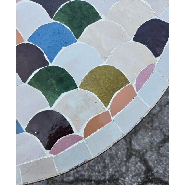 24” Colorful Handcrafted Moroccan Mosaic Table / Fish Scale Style For Sale - Image 4 of 7