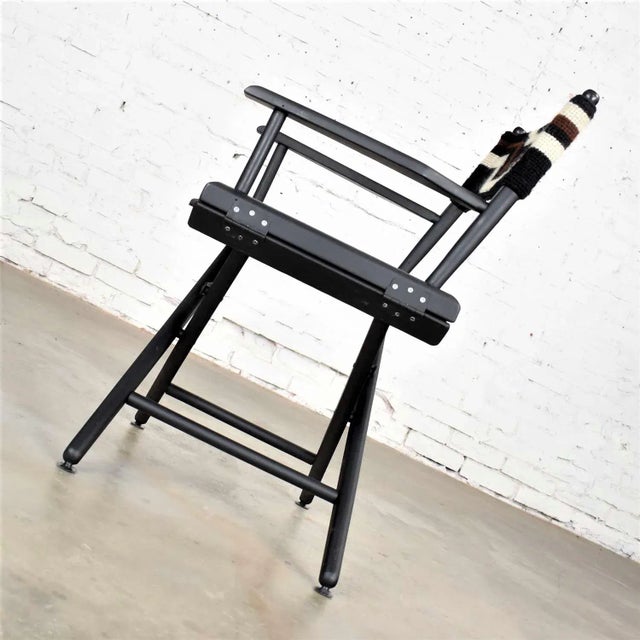 Black Vintage Modern Director’s Chair Folding Black Brown White Geometric Needlepoint For Sale - Image 8 of 13