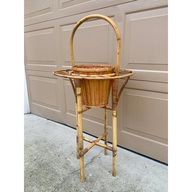 1960s Mid-Century Rattan and Bamboo Champagne Butler Stand For Sale - Image 5 of 13