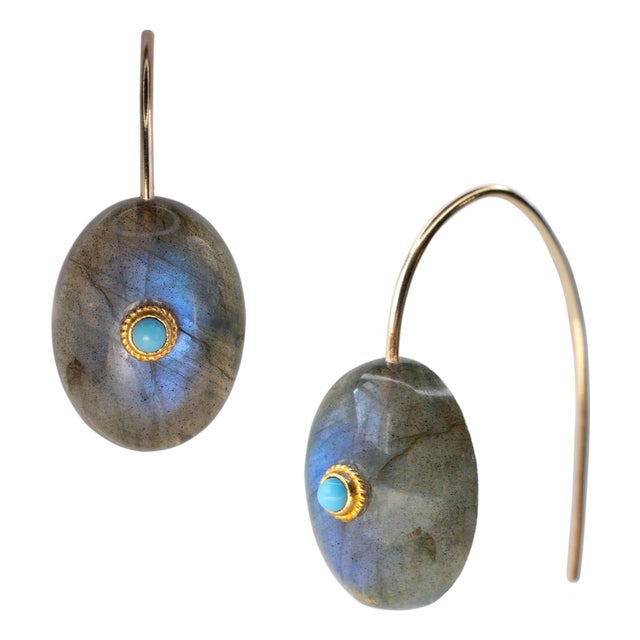 Labradorite Turquoise Drop Earrings, Pair For Sale
