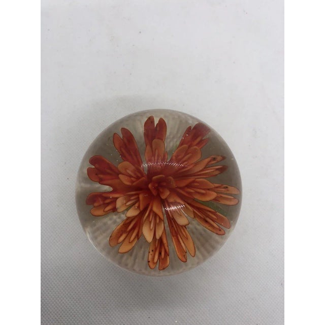 Mid 20th Century Vintage Round Paperweight With Orange Flower For Sale - Image 5 of 10