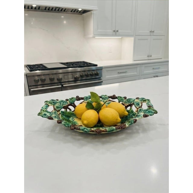 Vintage Majolica Oak Leaf and Acorn Reticulated Footed Centerpiece Bowl For Sale - Image 10 of 12