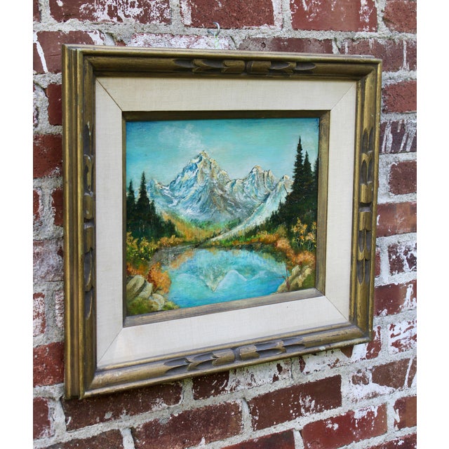 Antique Traditional Mountains and Lake Landscape Oil Painting For Sale - Image 9 of 12