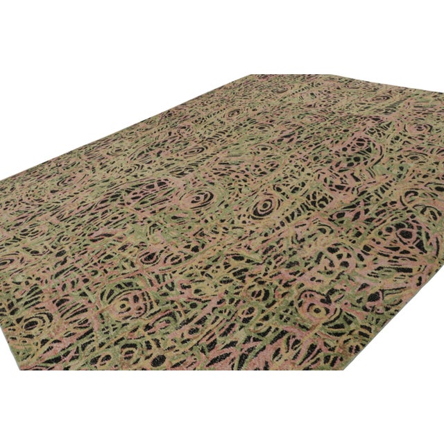 Hand-knotted in wool, this piece draws on abstract expressionist themes with an almost Japanese modernist look to it. On...