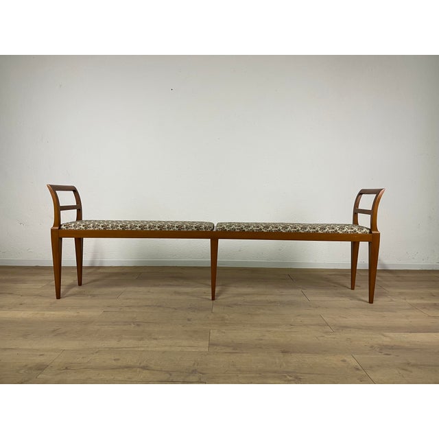 Italian Wooden and Fabric Bench with Pin Legs, 1950s For Sale - Image 9 of 9