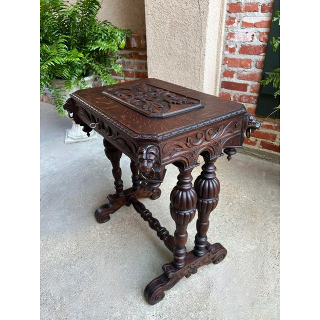 Antique French Console Side Table Renaissance Petite Gothic Carved Oak C1880 For Sale In Dallas - Image 6 of 12