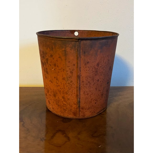 Antique 19th Century American Tole Tin Sap Bucket or Cachepot With Old Red Paint For Sale - Image 9 of 12