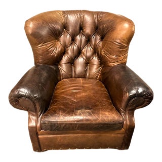 Late 20th Century Vintage Leather Restoration Hardware Churchill Chair by Mitchell Gold For Sale