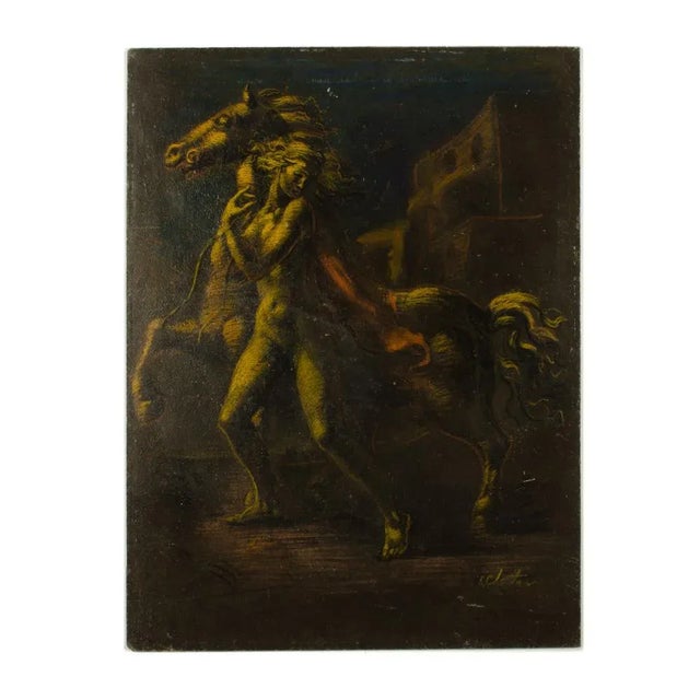 Black Mid 20th Century "Lady and Horse" Figurative Nude Oil Painting by Roman Gregory Chatov For Sale - Image 8 of 8