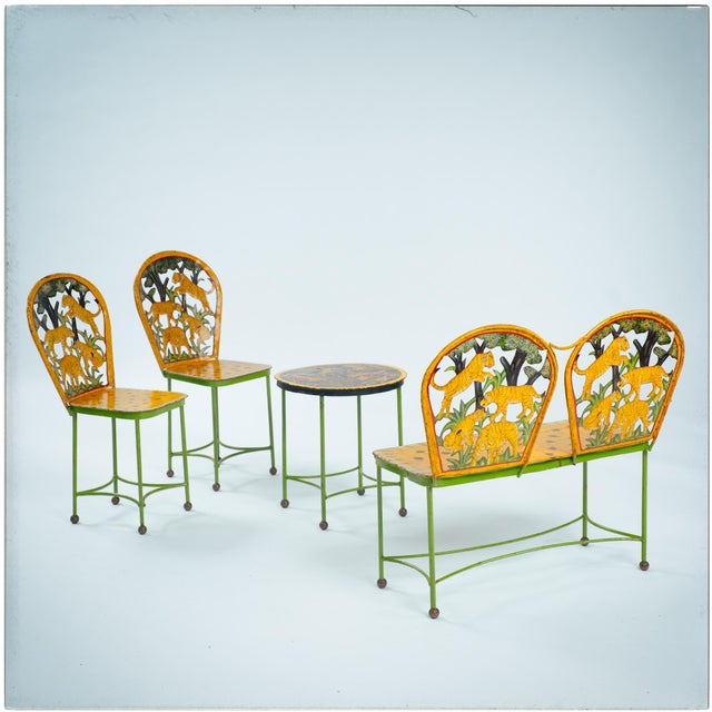 Hand-Painted Children's Garden Seating Set, India, 1980s, Set of 5 For Sale - Image 3 of 18