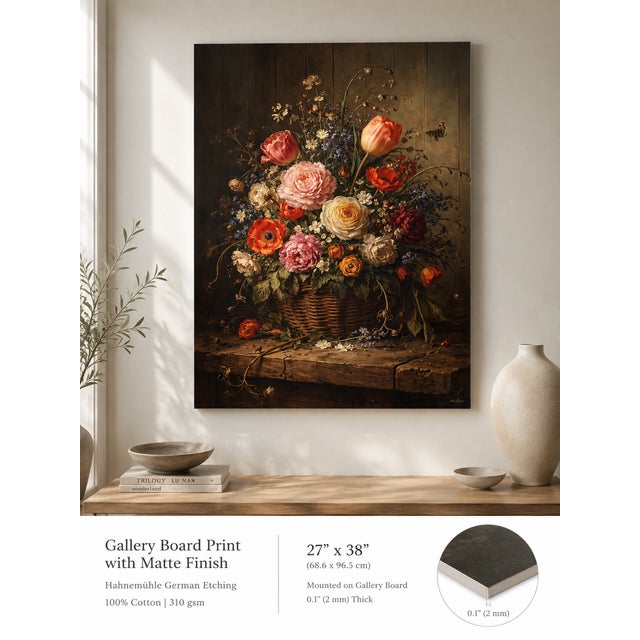 Atelier Aria Lumae Abundant Flemish Basket Floral Still Life Grand 27 by 38 Board Print For Sale - Image 4 of 16