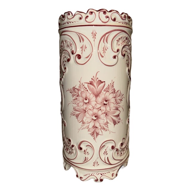 Late 20th Century RCCL Pottery Mediterranean Pink Ceramic Umbrella Stand For Sale