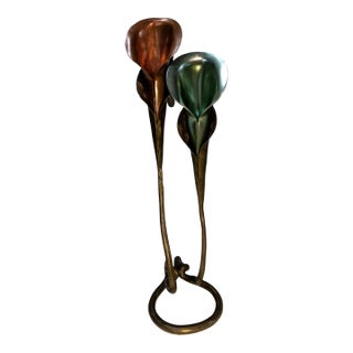 Jack Brubaker Hand-Forged Calla Lily Candle Holder ,Vintage Signed American Art For Sale