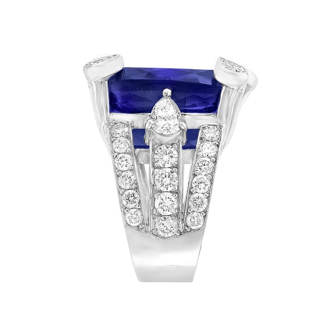 2010s AGL Certified Natural 35.12 Carat Cushion-Cut Tanzanite Ring 4.5 Carat Diamonds For Sale - Image 5 of 18