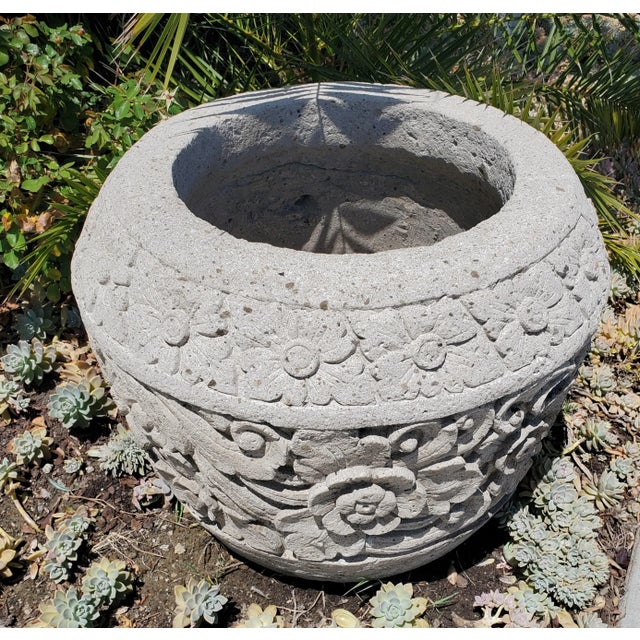 Vintage Stone Carved Balinese Garden Pot For Sale In San Diego - Image 6 of 12