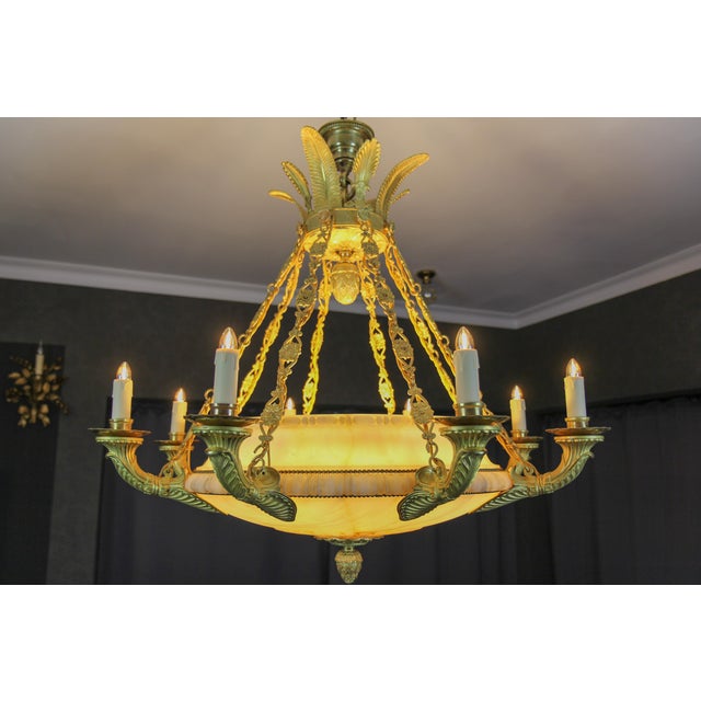 Large Empire Style Alabaster and Bronze 16-Light Chandelier, 1920s For Sale - Image 17 of 18