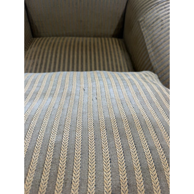 Vintage Stickley Fine Upholstery Club Arm Chair in Neutral Striped Fabric For Sale - Image 14 of 14