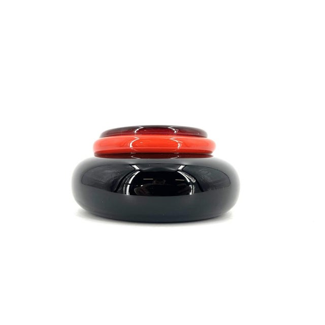 Hand made murano glass ashtray or vide poche by designe Ettore Sottsass for Venini. The piece is signed underneath and we...