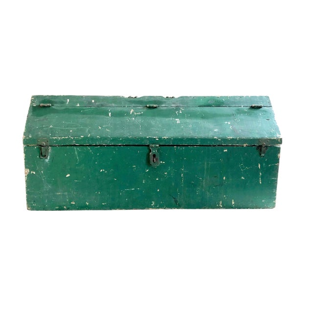 Vintage Rustic Painted Green Wood Tool Box For Sale
