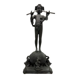 Vintage 30” Patinated Bronze "Pan of Rohallion" Sculpture After Frederick MacMonnies For Sale