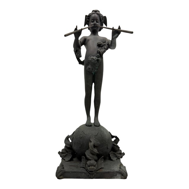 Vintage 30” Patinated Bronze "Pan of Rohallion" Sculpture After Frederick MacMonnies For Sale