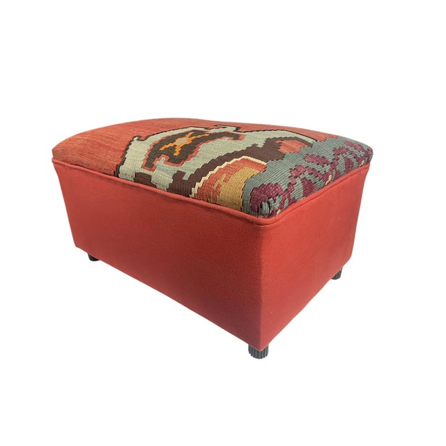 Tribal Custom Made Vintage Tribal Kilim Ottoman/Footstool 12.5" H For Sale - Image 3 of 9