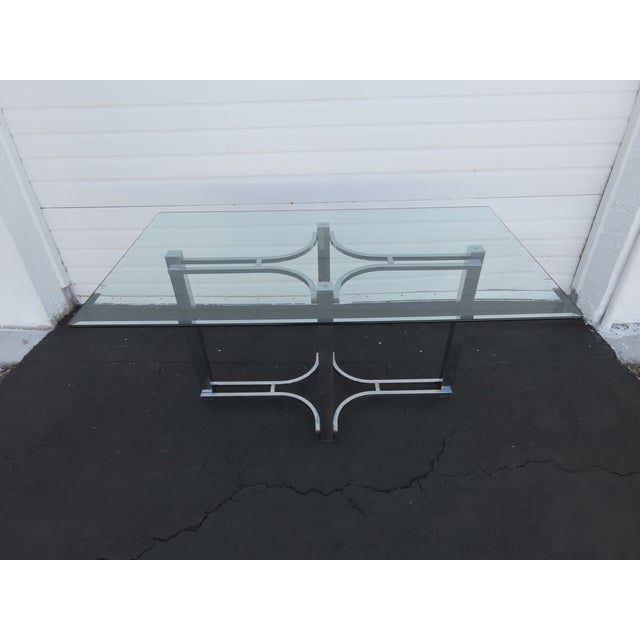 Hollywood Regency Chrome Glass Top Dining Table 6430 For Sale - Image 11 of 18