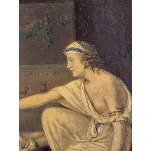 Mid 19th Century Antique Pre Raphaelite Style Painting on Booard With Figures For Sale - Image 5 of 7