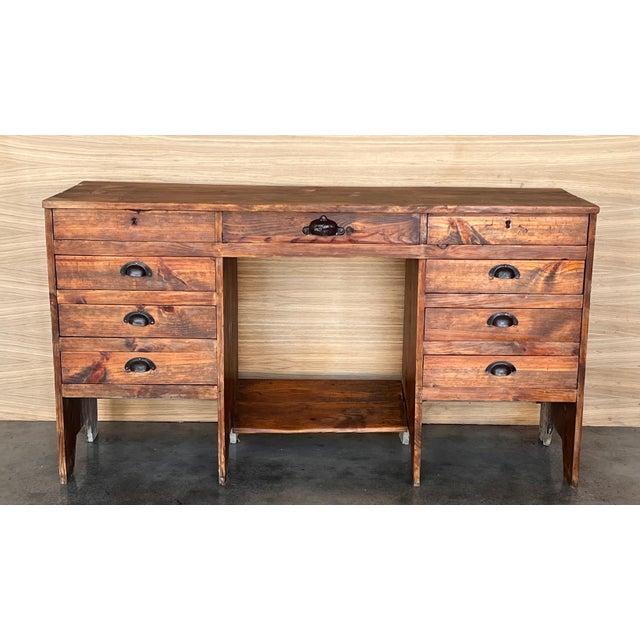1920's Spanish Secretaire Pine Work Pedestal Desk For Sale - Image 17 of 18