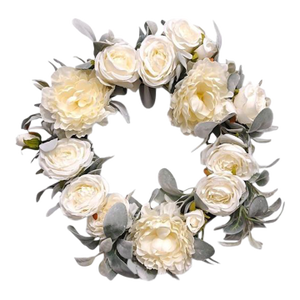English White Roses & Sage Door Wreath 17" Flower Elegant Summer Spring Gorgeous